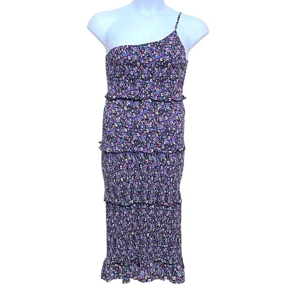 Prettygarden Dresses & Skirts - Pretty Garden One Shoulder Midi Dress M Dark Floral Coquette Ruffle Bodycon NWT